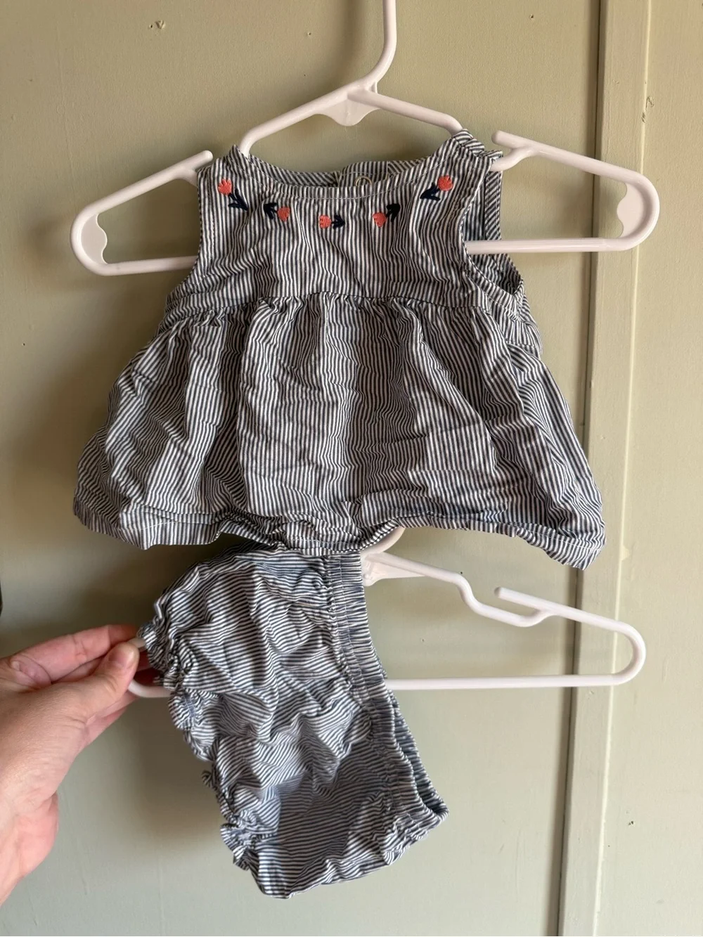 Carter's Navy & White Striped Baby Dress Set with Coral Accent